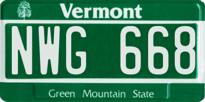 VT license plate NWG668
