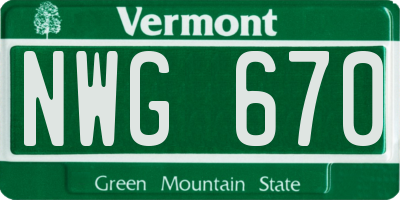 VT license plate NWG670