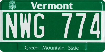 VT license plate NWG774