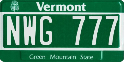 VT license plate NWG777