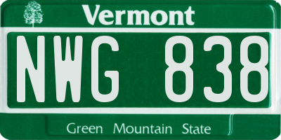VT license plate NWG838