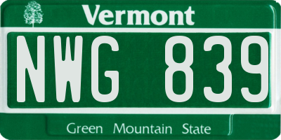 VT license plate NWG839