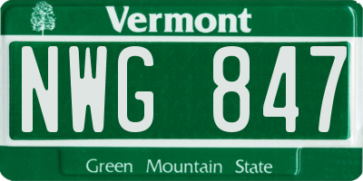 VT license plate NWG847