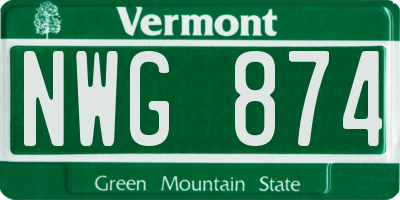 VT license plate NWG874