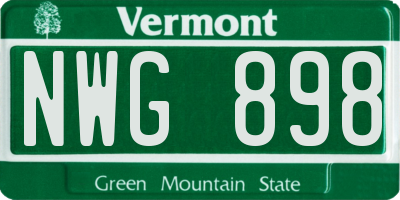 VT license plate NWG898