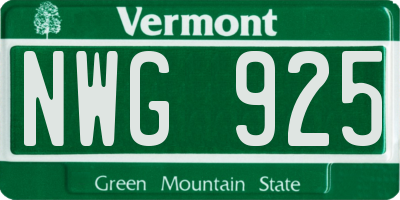 VT license plate NWG925