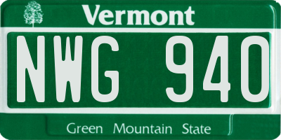 VT license plate NWG940