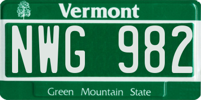 VT license plate NWG982