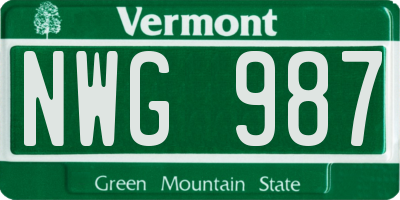VT license plate NWG987