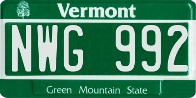 VT license plate NWG992