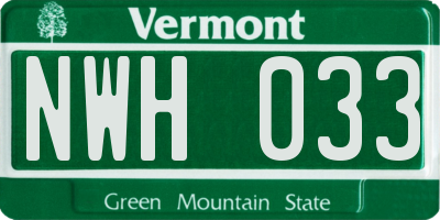 VT license plate NWH033