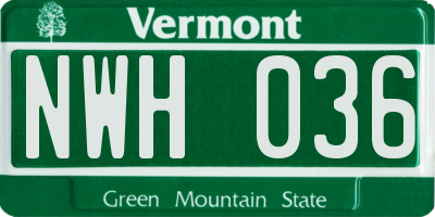 VT license plate NWH036