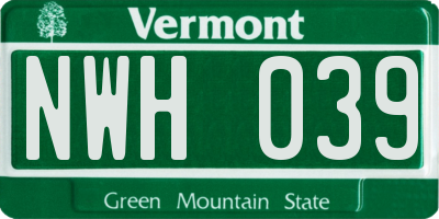 VT license plate NWH039
