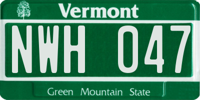 VT license plate NWH047