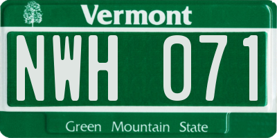 VT license plate NWH071
