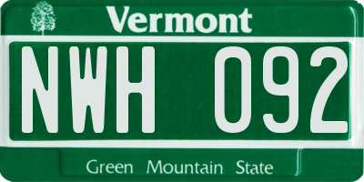 VT license plate NWH092