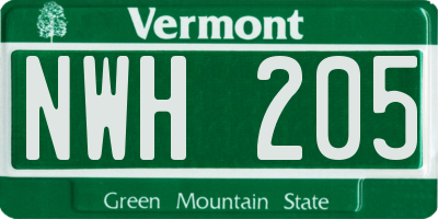 VT license plate NWH205