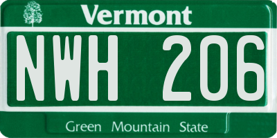 VT license plate NWH206