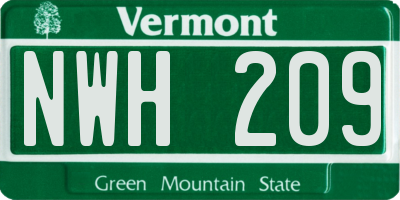 VT license plate NWH209