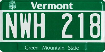 VT license plate NWH218