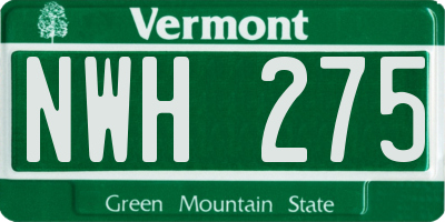 VT license plate NWH275