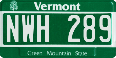 VT license plate NWH289