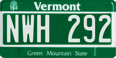 VT license plate NWH292
