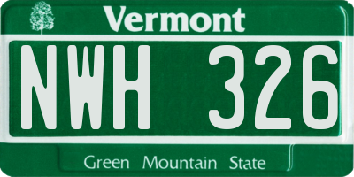 VT license plate NWH326