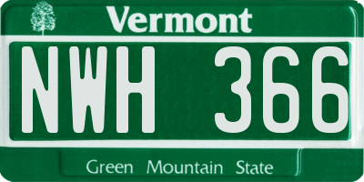 VT license plate NWH366