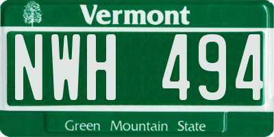 VT license plate NWH494