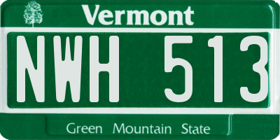 VT license plate NWH513