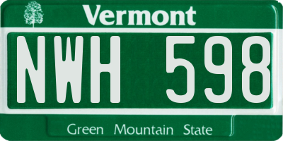 VT license plate NWH598