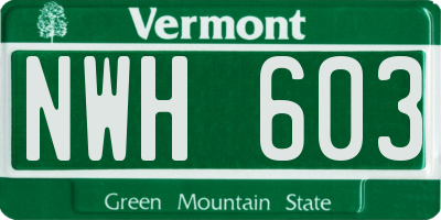 VT license plate NWH603