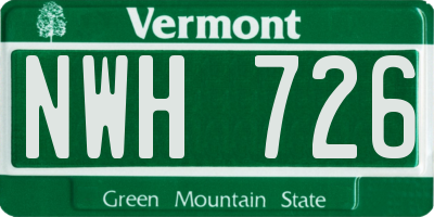 VT license plate NWH726