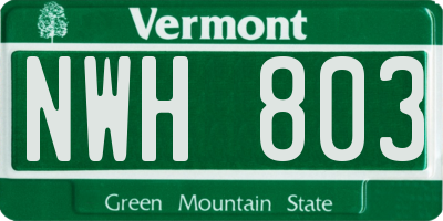 VT license plate NWH803