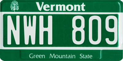 VT license plate NWH809