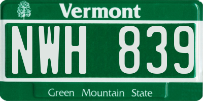 VT license plate NWH839