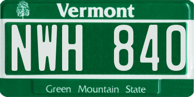 VT license plate NWH840