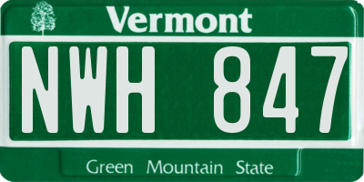 VT license plate NWH847