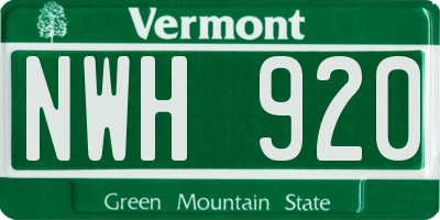VT license plate NWH920