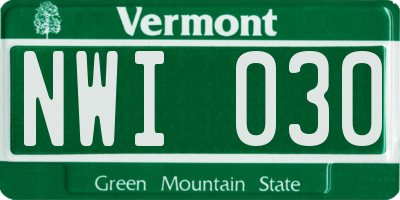 VT license plate NWI030