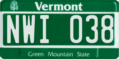 VT license plate NWI038