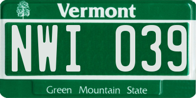VT license plate NWI039