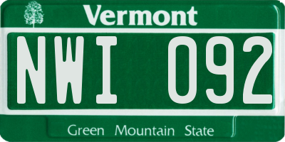 VT license plate NWI092