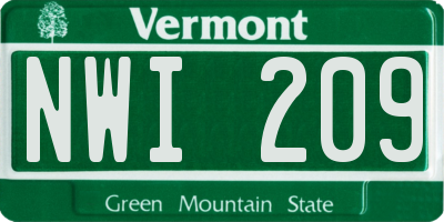 VT license plate NWI209