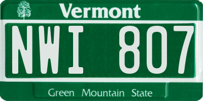 VT license plate NWI807