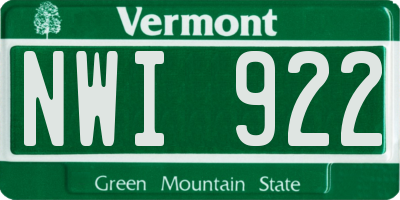 VT license plate NWI922