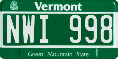 VT license plate NWI998