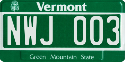 VT license plate NWJ003