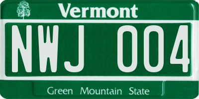 VT license plate NWJ004